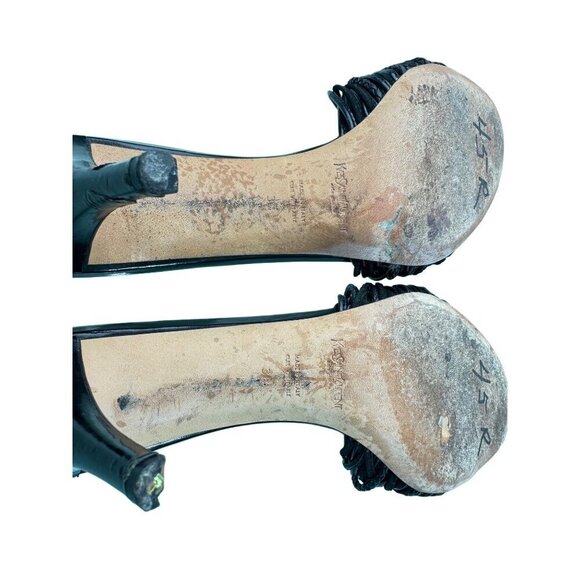 Yves Saint Laurent Black Leather Sandals With Knotted Rive Gauche Design- LT3291 - Picture 6 of 9